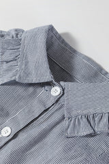 Blue Stripe Frilled Sleeveless Collar Front Pocket Button Up Mini Dress Mini Dresses JT's Designer Fashion