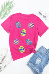 Rose Red Sequin Easter Egg Graphic Casual T Shirt Graphic Tees JT's Designer Fashion