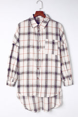 White Oversized Plaid Pattern Shacket with Slits Plaid Shackets JT's Designer Fashion