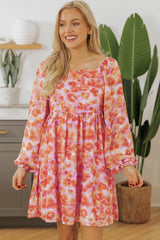 Rose Floral Print Square Neck High Waist Mini Dress Rose 100%Polyester Floral Dresses JT's Designer Fashion