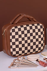 Black Checkered Multiple Compartments PU Leather Cosmetic Bag Makeup Bags JT's Designer Fashion