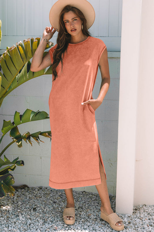 Carrot Mineral Wash Pocketed T-shirt Long Dress Carrot 100%Cotton T Shirt Dresses JT's Designer Fashion