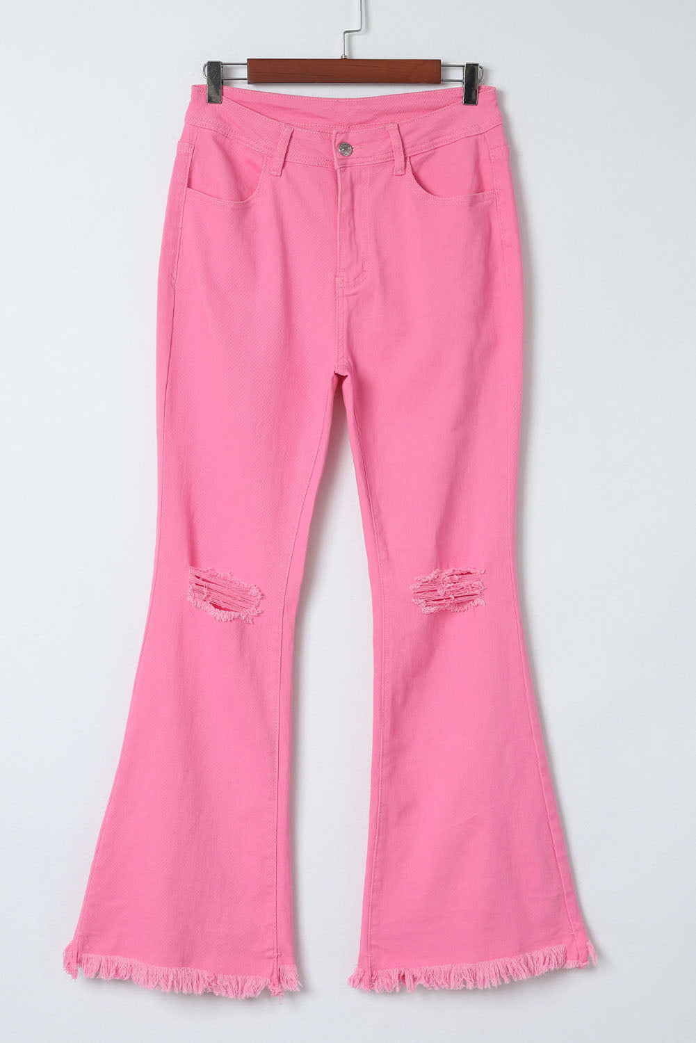 Pink Vintage High Waist Flare Leg Ripped Raw Hem Jeans Jeans JT's Designer Fashion