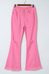 Pink Vintage High Waist Flare Leg Ripped Raw Hem Jeans Jeans JT's Designer Fashion