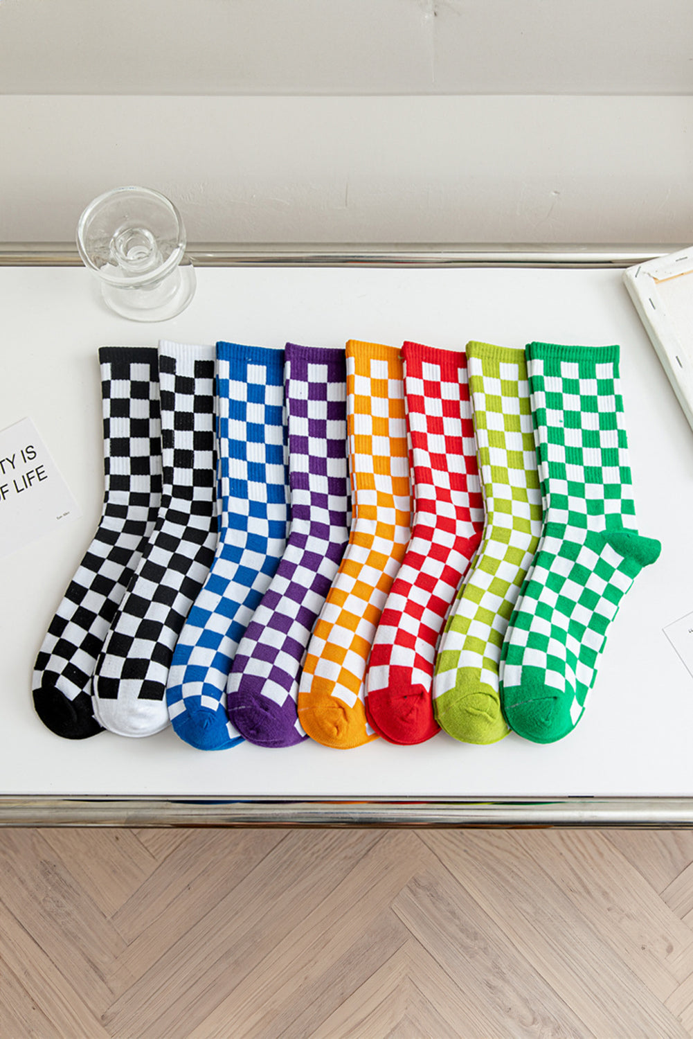 Tillandsia Purple Checkerboard Print Tube Socks Socks JT's Designer Fashion