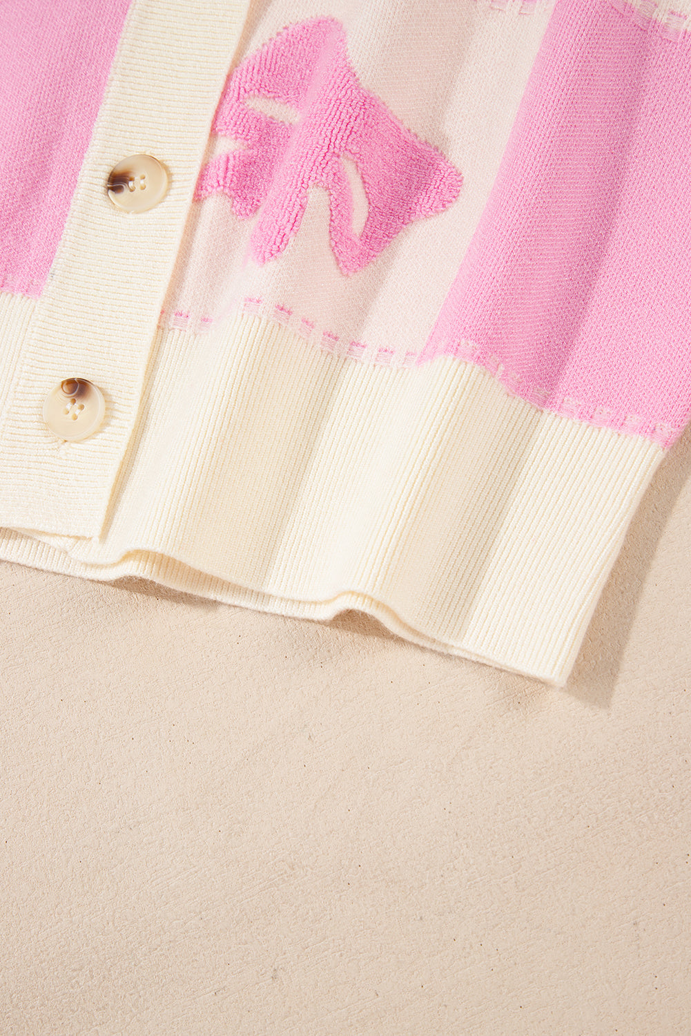 Pink Bowknot Checkered Pattern V Neck Drop Shoulder Button Up Cardigan Cardigans JT's Designer Fashion