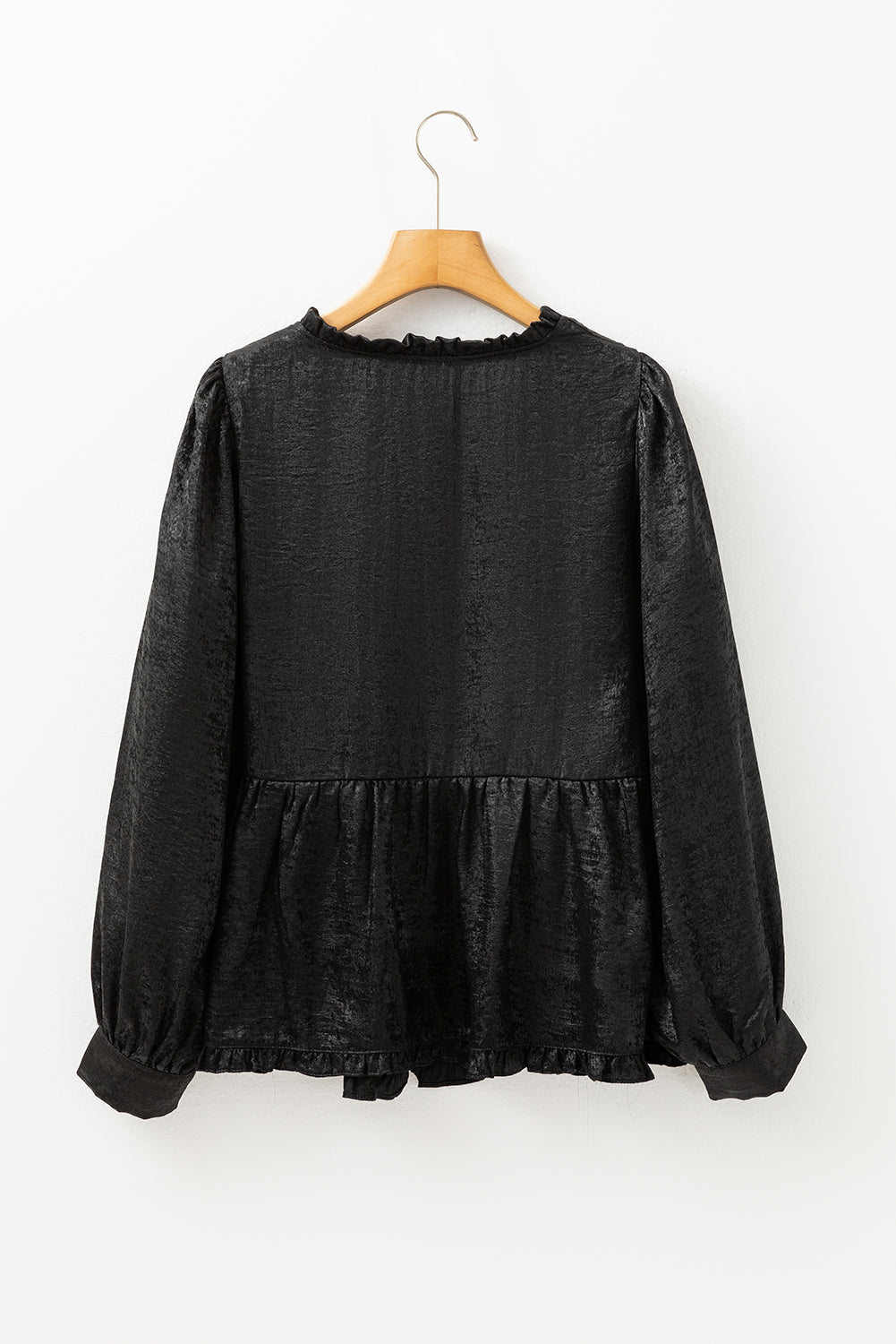 Black Metallic Frilled V Neck Puff Sleeve Babydoll Blouse Blouses & Shirts JT's Designer Fashion