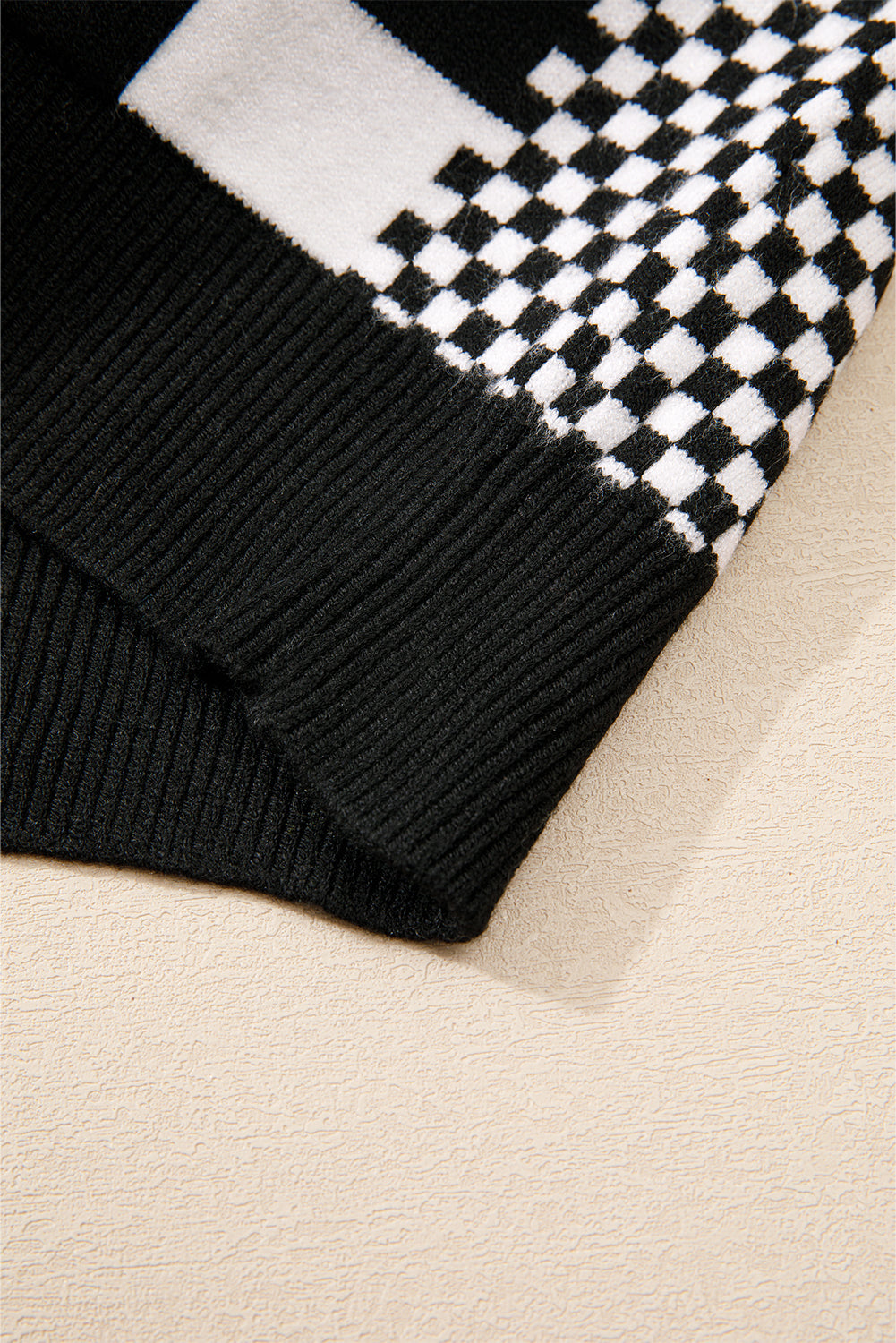 Black Checkered Print Drop Shoulder Round Neck Sweater Sweaters JT's Designer Fashion