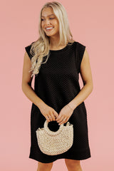 Black Textured Cap Sleeve T-shirt Shift Mini Dress Mini Dresses JT's Designer Fashion