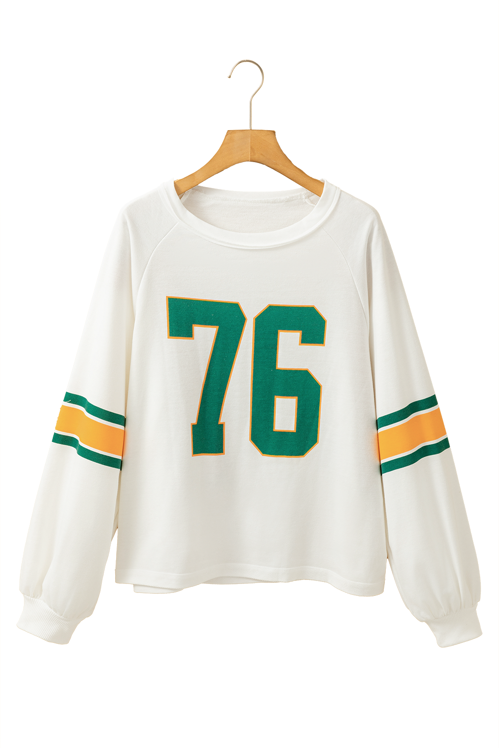 White Number 76 Printed Retro Sporty Long Sleeve Top Long Sleeve Tops JT's Designer Fashion