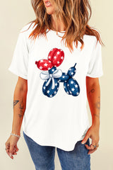 White American Flag Inspired Balloon Dog Graphic Cotton Blend T Shirt Graphic Tees JT's Designer Fashion
