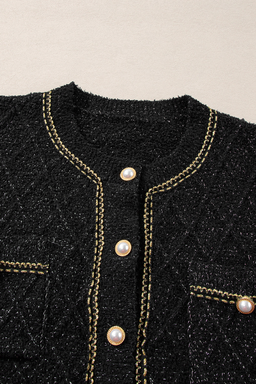 Black Shimmer Flap Pocket Button up Cardigan Cardigans JT's Designer Fashion