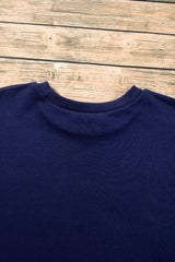 Navy Blue Solid Fleece Lined Drop Shoulder High Low Sweatshirt Sweatshirts & Hoodies JT's Designer Fashion