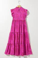 Rose Red Leopard Print Ruffled Trim Tiered Long Dress Maxi Dresses JT's Designer Fashion