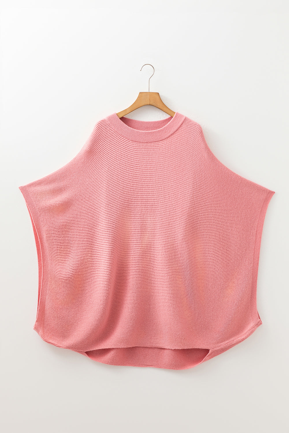 Light Pink Ribbed Knit Half Sleeve Plus Size Poncho Style Sweater Plus Size Sweaters & Cardigans JT's Designer Fashion