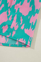 Green Abstract Print Puff Sleeve Tied Notched Neck Long Dress Maxi Dresses JT's Designer Fashion