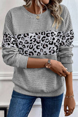 Gray Leopard Quilted Patchwork Crew Neck Sweatshirt Sweatshirts & Hoodies JT's Designer Fashion