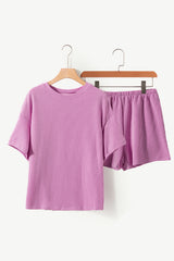 Phalaenopsis Ribbed Textured Knit Loose Fit Tee and Shorts Set Short Sets JT's Designer Fashion