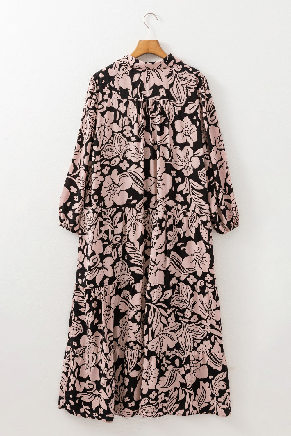 Black Plus Size Floral Printed Puff Sleeve Collared Maxi Dress Plus Size Maxi Dresses JT's Designer Fashion