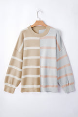 Khaki Stripe Colorblock Oversized Sweater Sweaters JT's Designer Fashion
