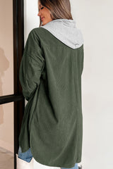 Jungle Green Oversized Corduroy Contrast Hooded Shacket Jackets JT's Designer Fashion