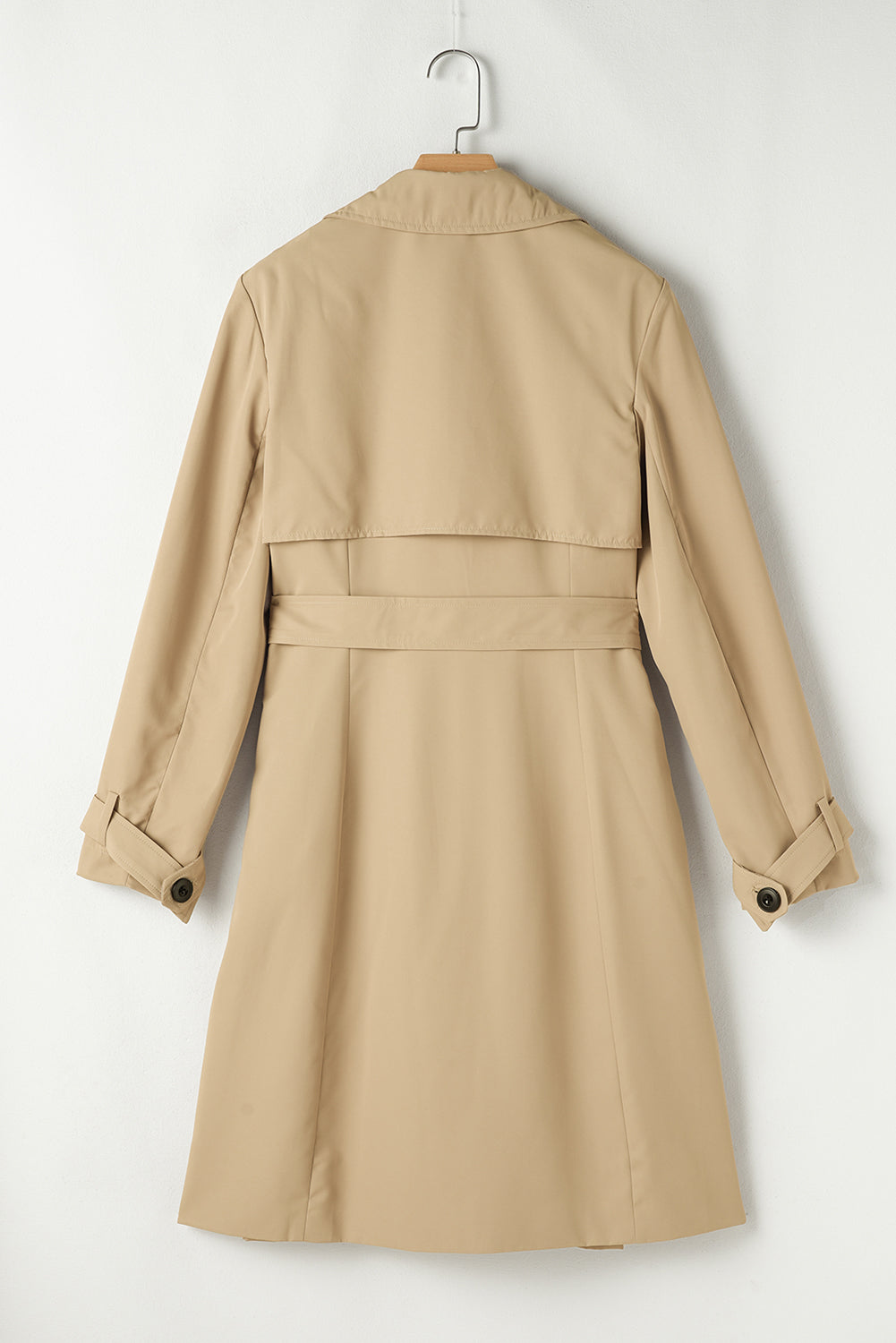Pale Khaki Solid Color Lapel Collar Waist Tie Wind Coat Coats JT's Designer Fashion