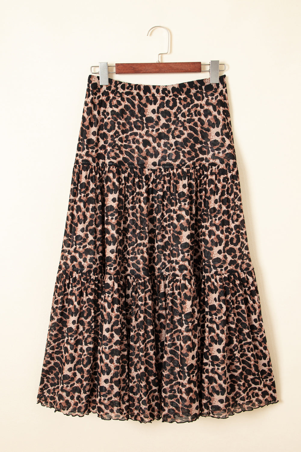 Brown Leopard Floral Reversible Ruffle Hem Maxi Skirt Skirts & Petticoat JT's Designer Fashion
