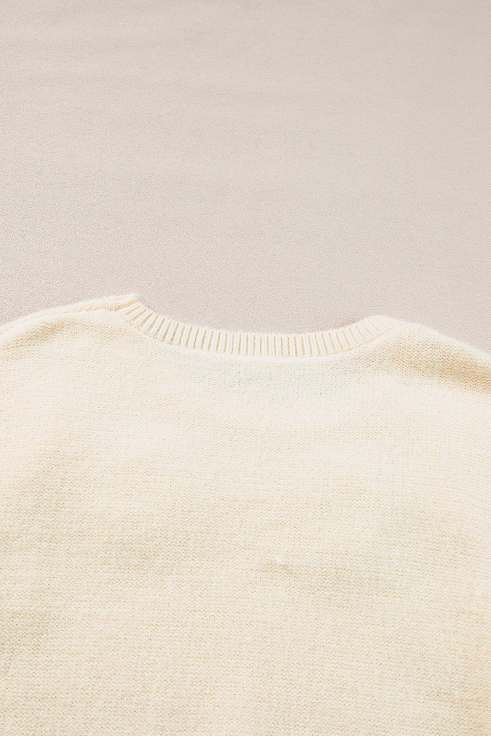Beige Knitted Flower Pattern Ribbed Edge Sweater Sweaters JT's Designer Fashion