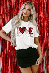 White Valentine LOVE Heart Shape Crew Neck Graphic Tee Graphic Tees JT's Designer Fashion