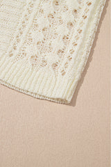 White Hollow Out Knit Bracelet Sleeve Drop Shoulder Sweater Sweaters JT's Designer Fashion