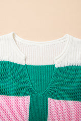 Multicolour Plus Size Striped Colorblock V Neck Short Sleeve Sweater Plus Size Sweaters & Cardigans JT's Designer Fashion