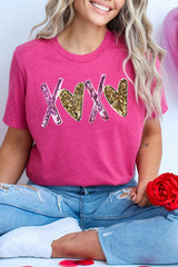 Rose Red Heart XOXO Graphic Crewneck Valentines T Shirt Graphic Tees JT's Designer Fashion