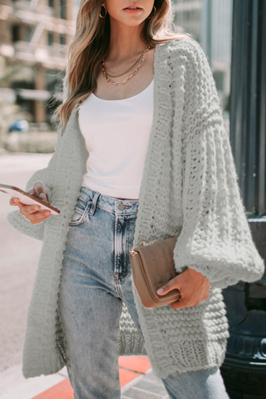 Gray Chunky Oversize Knit Drop Shoulder Puff Sleeve Cardigan Gray 100%Acrylic Cardigans JT's Designer Fashion