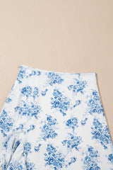 Sky Blue Boho Floral High Waist Ruffle Split Maxi Skirt Skirts & Petticoat JT's Designer Fashion