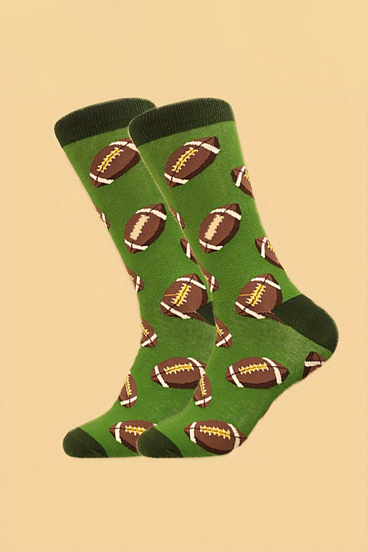 Blackish Green Rugby Football Print Mid-length Socks Socks JT's Designer Fashion