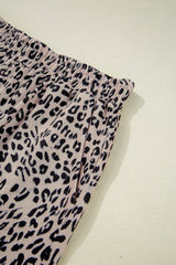 Brown Leopard Half Zipper Collared Ruffled Sleeve Top and Short Set Short Sets JT's Designer Fashion
