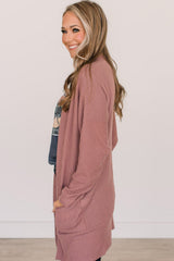 Mineral Red Solid Color Waffle Knit Cardigan with Pocket Cardigans JT's Designer Fashion