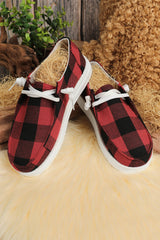 Fiery Red Vintage Plaid Lace Up Flat Shoes Women's Shoes JT's Designer Fashion