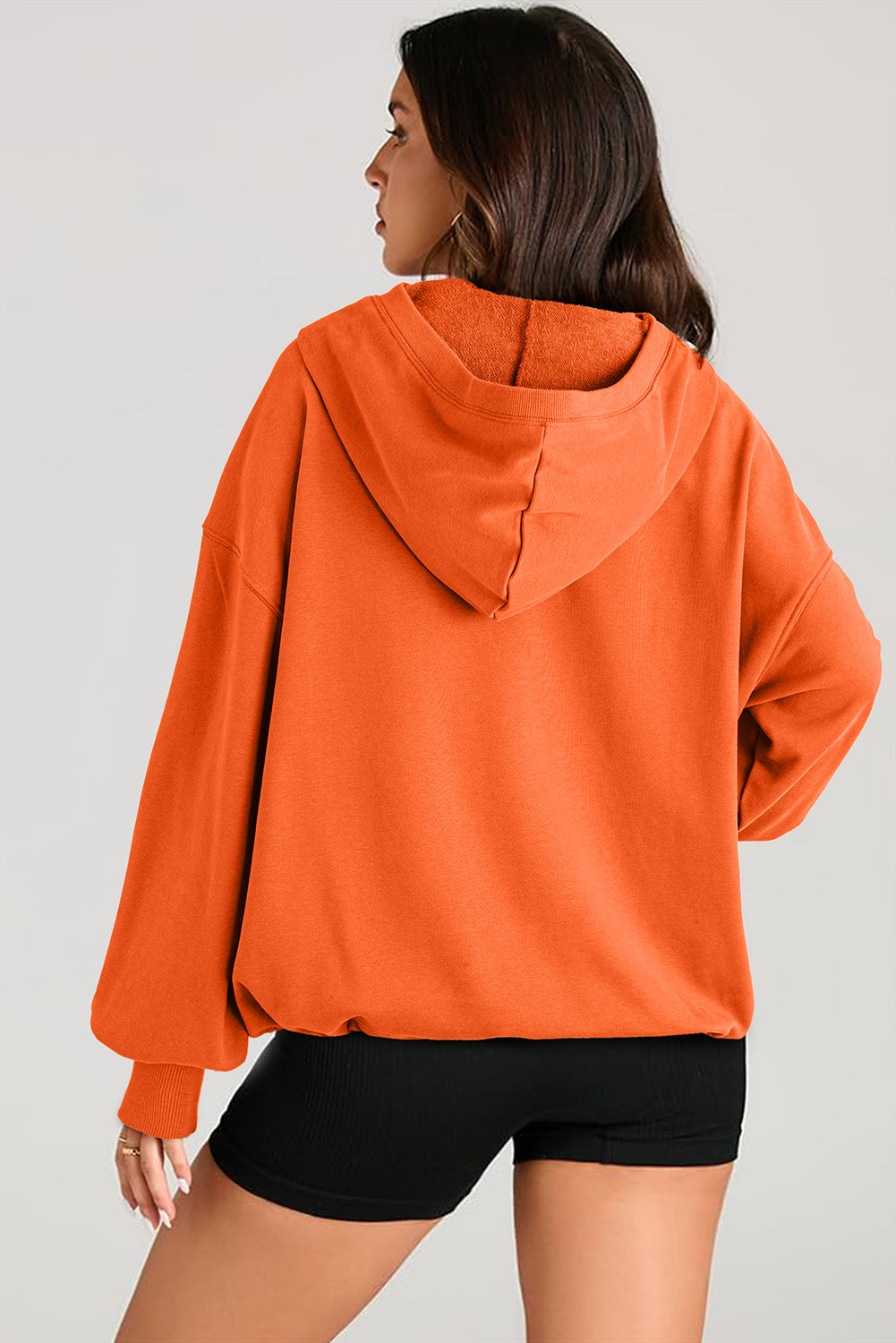 Orange Solid Kangaroo Pocket Half Zipper Oversized Hoodie Sweatshirts & Hoodies JT's Designer Fashion