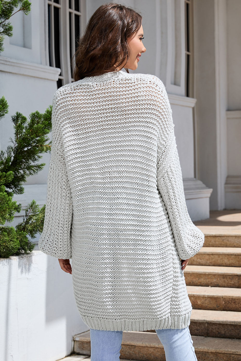 Gray Chunky Oversize Knit Drop Shoulder Puff Sleeve Cardigan Cardigans JT's Designer Fashion