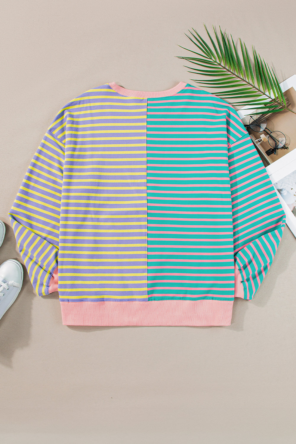 Casual Stripe Colorblock Drop Shoulder Oversize Sweatshirt Sweatshirts & Hoodies JT's Designer Fashion