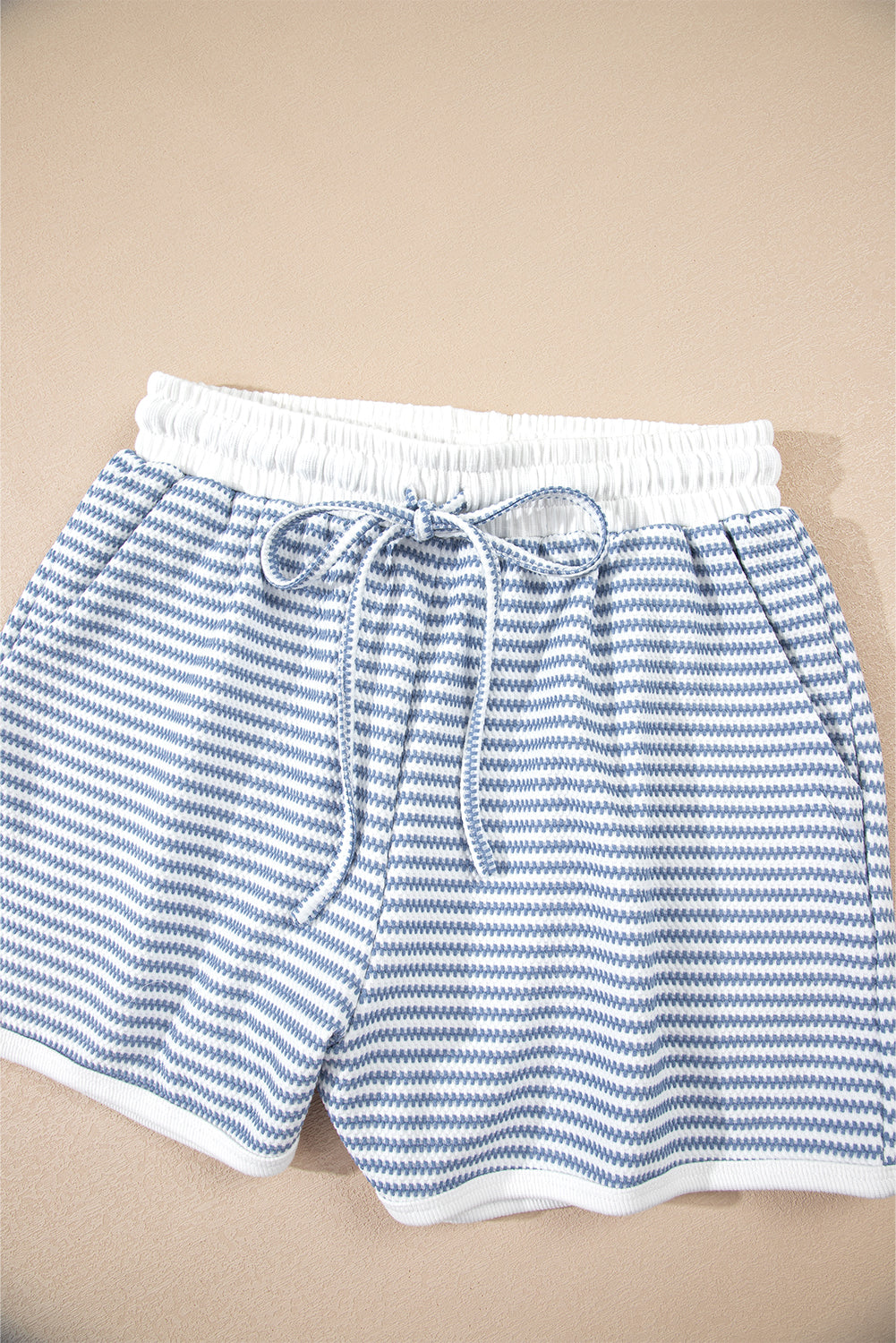 Myosotis Contrast Trim Striped Vest Drawstring Shorts Set Short Sets JT's Designer Fashion