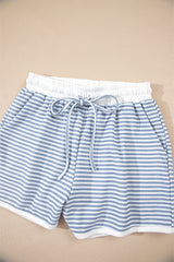 Myosotis Contrast Trim Striped Vest Drawstring Shorts Set Short Sets JT's Designer Fashion