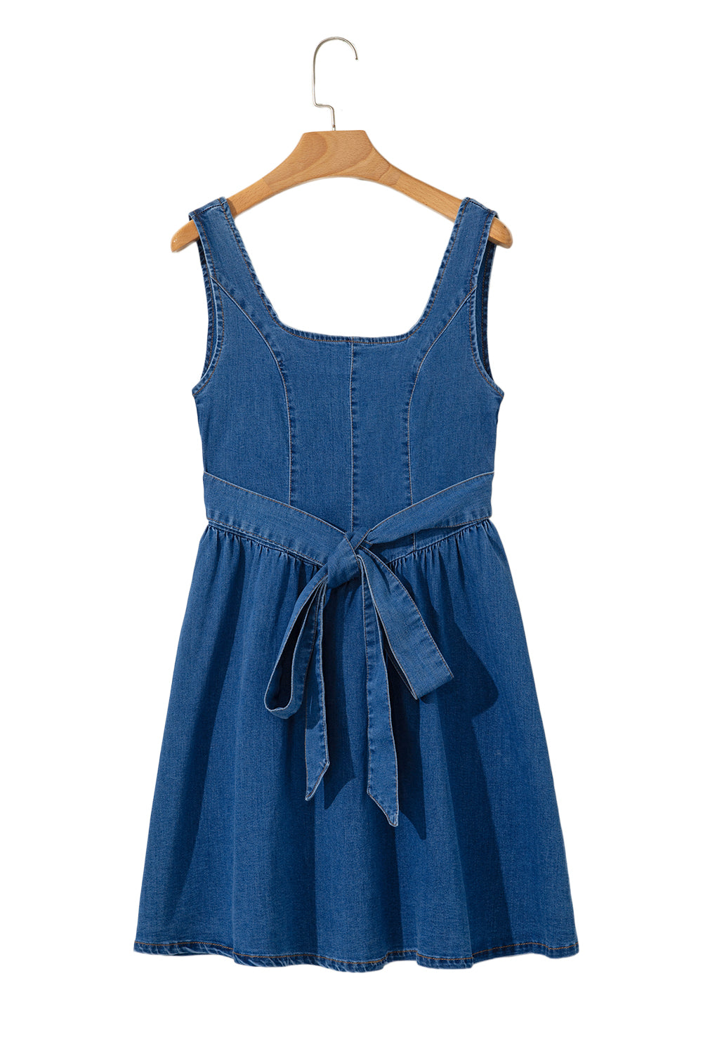 Sail Blue Square Neck Bowknot A-line Sleeveless Denim Dress JT's Designer Fashion