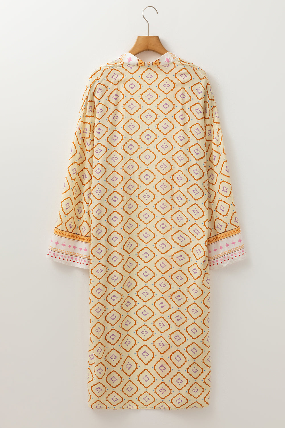 Yellow Bohemian Geometric Printed Loose Sleeve Long Kimono Kimonos JT's Designer Fashion