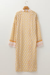Yellow Bohemian Geometric Printed Loose Sleeve Long Kimono Kimonos JT's Designer Fashion