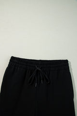 Black Solid Color Fleece Lined Drawstring Waist Casual Pants Pants & Culotte JT's Designer Fashion