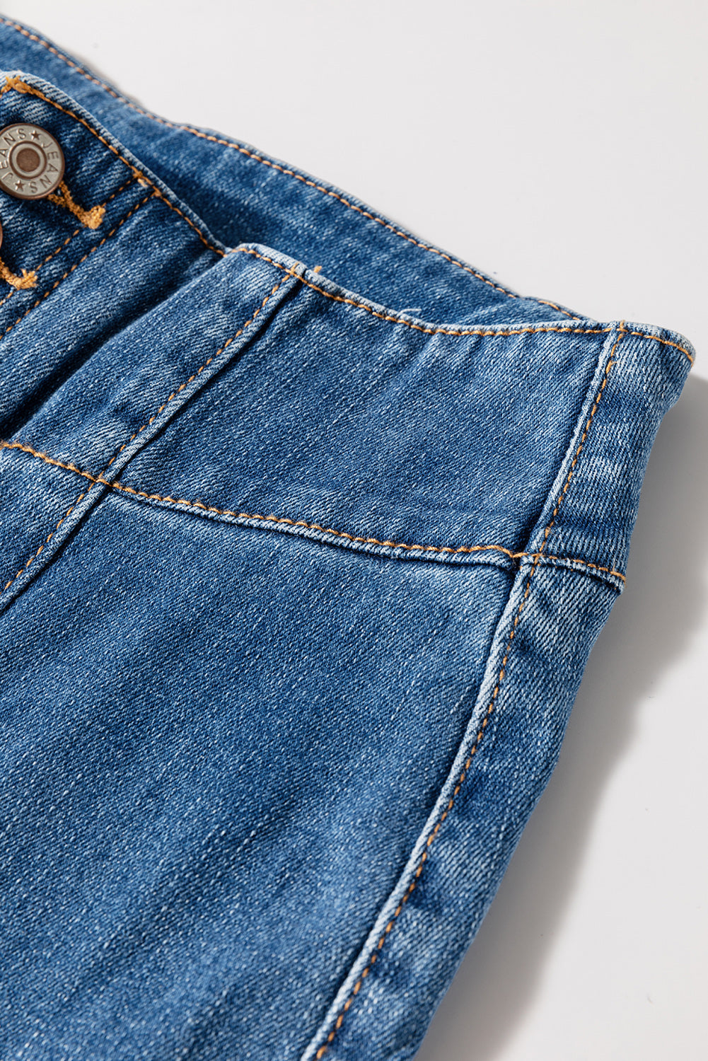 Sail Blue High Waist Button Fly Seamed Raw Hem Flare Jeans Jeans JT's Designer Fashion