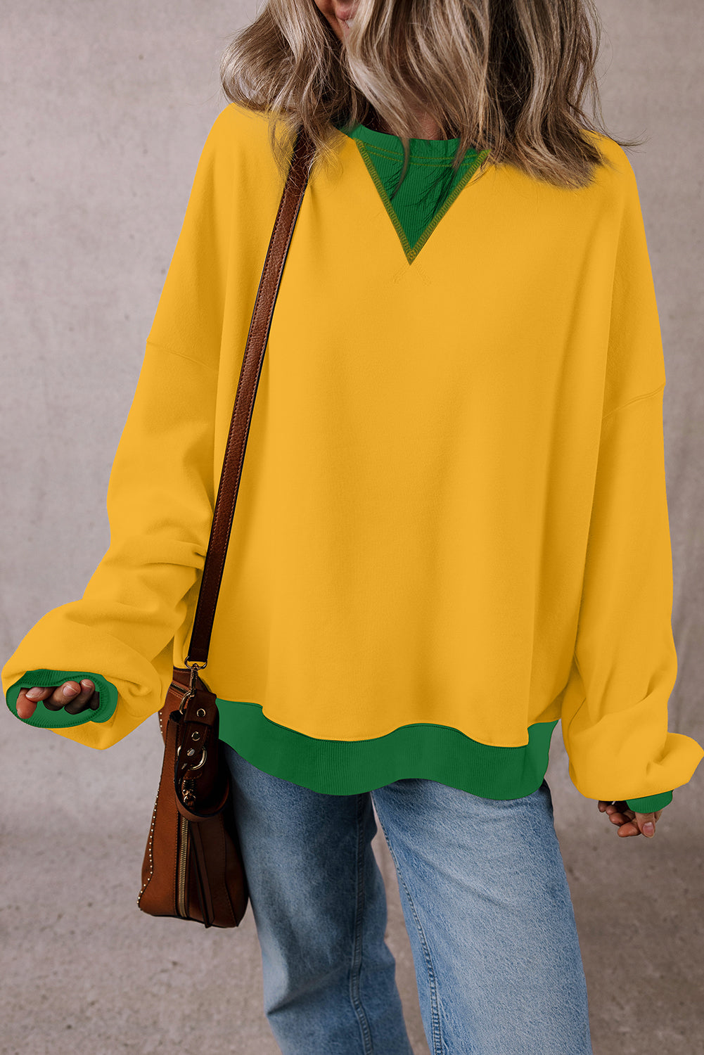 Ginger Color Block Patch Drop Shoulder Oversized Sweatshirt Sweatshirts & Hoodies JT's Designer Fashion