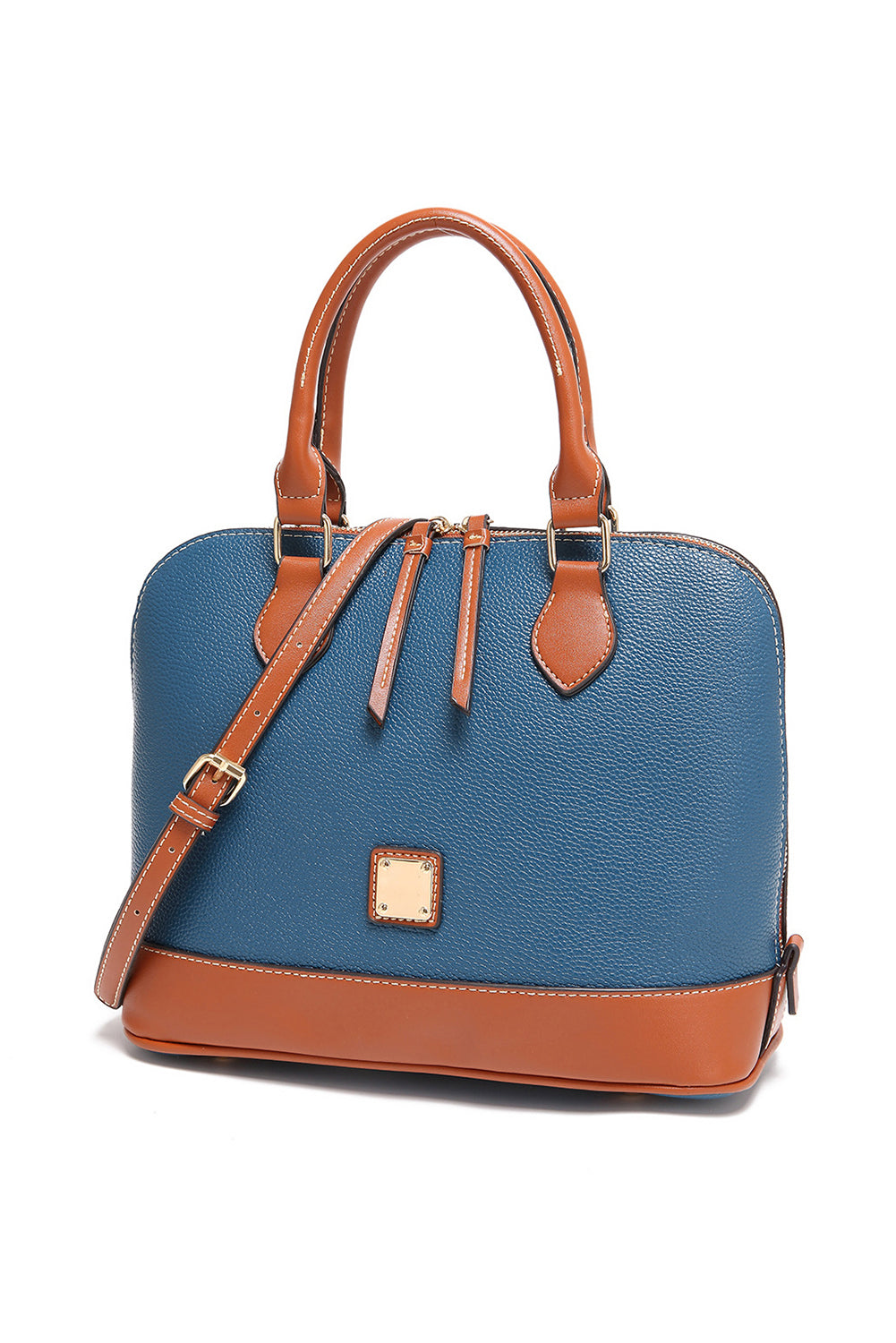 Ashleigh Blue Color Contrast PU Leather Zipper Tote Bag Handbags JT's Designer Fashion